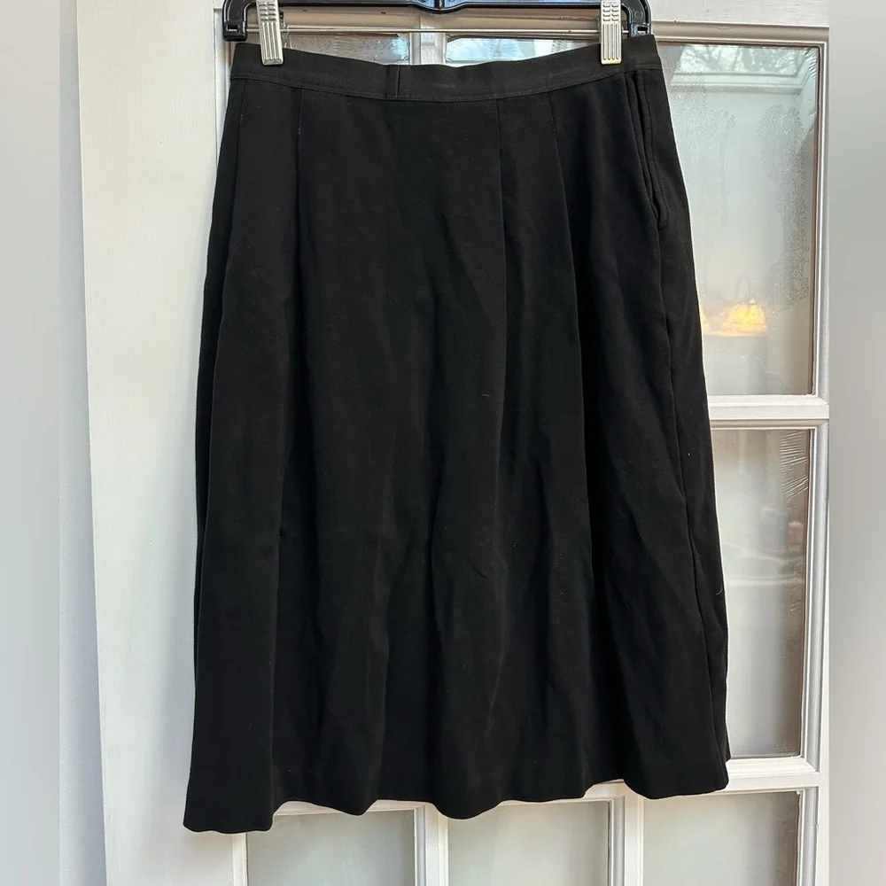 Eileen Fisher Pleated Pull On Minimalist Chic Black A-Line Midi Skirt Size S